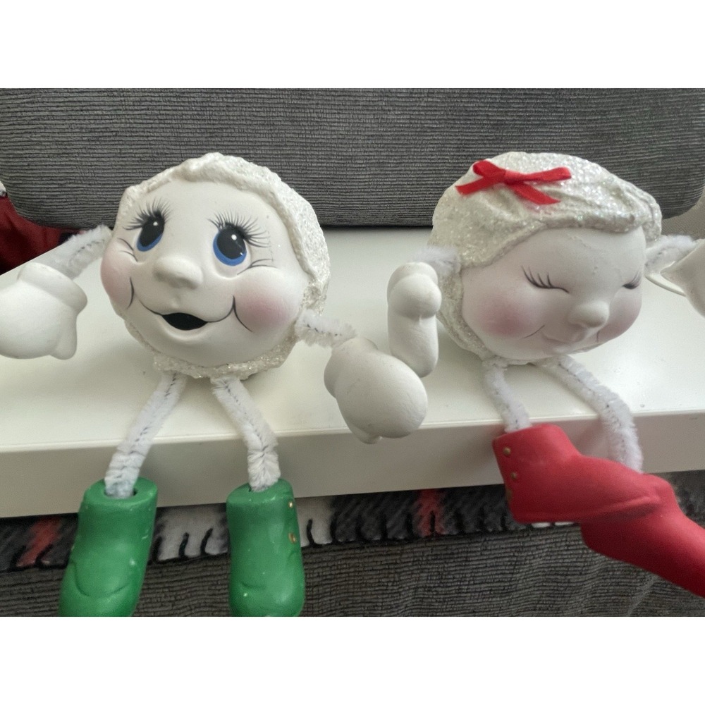 Vintage Anthropologie ceramic Noggins snowball shelf sitter set of 2